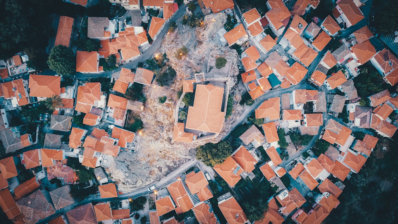 aerial view of brown and white concrete building